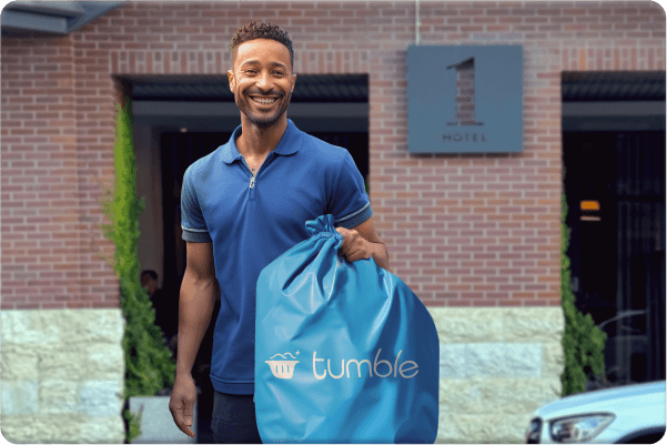 Picking up laundry bag